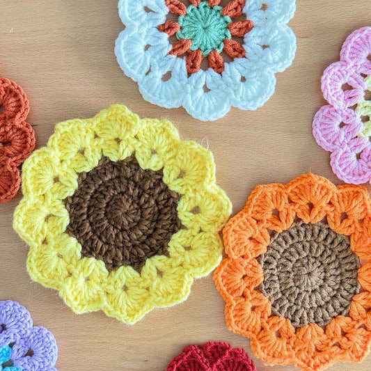 Handmade Flower Crochet Yarn Coaster - Set （7Colours） - 7PCS - image 0