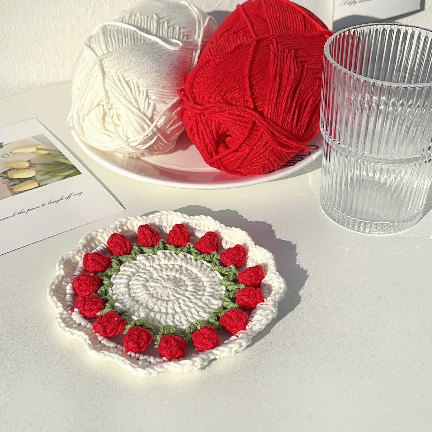 Handmade Rural Tulip Crochet Coaster - image 2