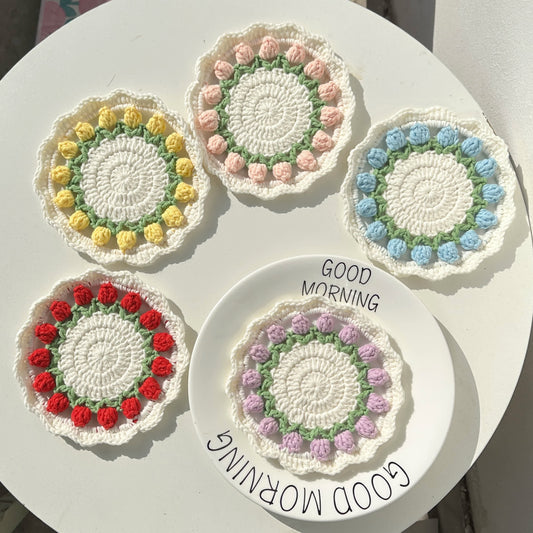 Handmade Rural Tulip Crochet Coaster - image 0