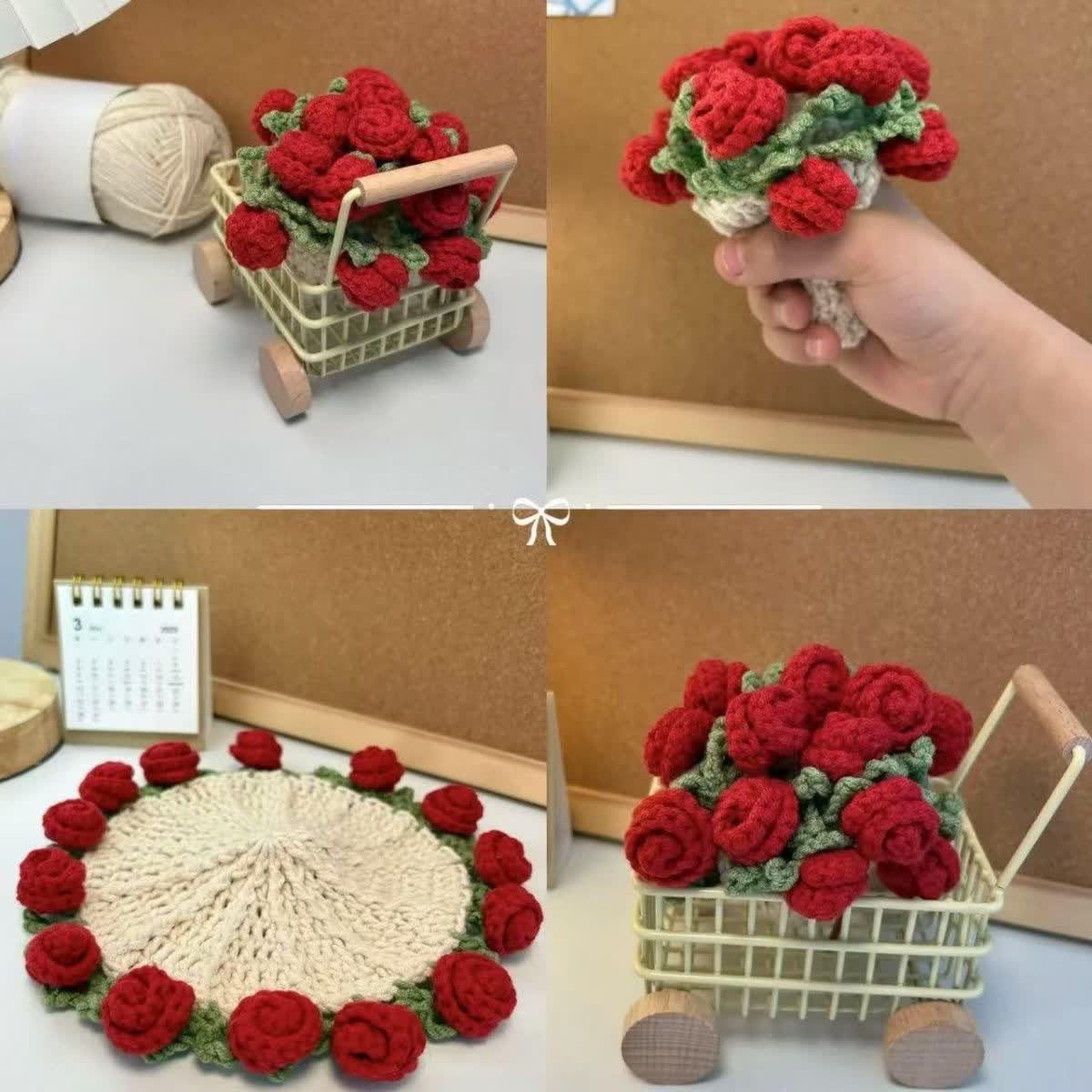 Handmade Rose Bouquet Crochet Coaster - image 0