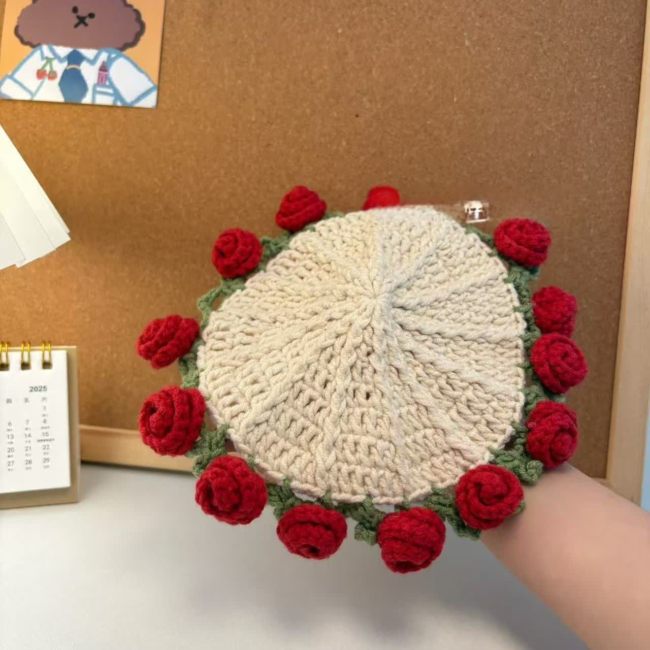 Handmade Rose Bouquet Crochet Coaster - image 1
