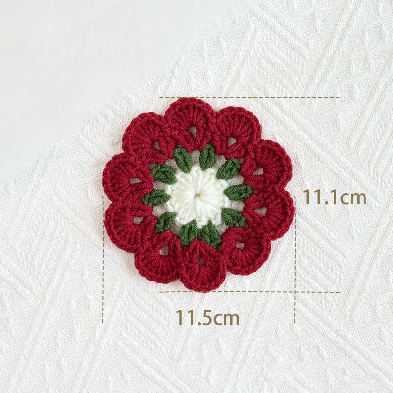 Handmade Flower Crochet Yarn Coaster - Red - 7PCS - image 7