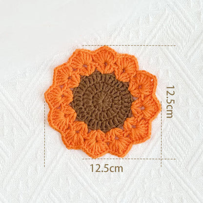 Handmade Flower Crochet Yarn Coaster - Orange - 7PCS - image 5