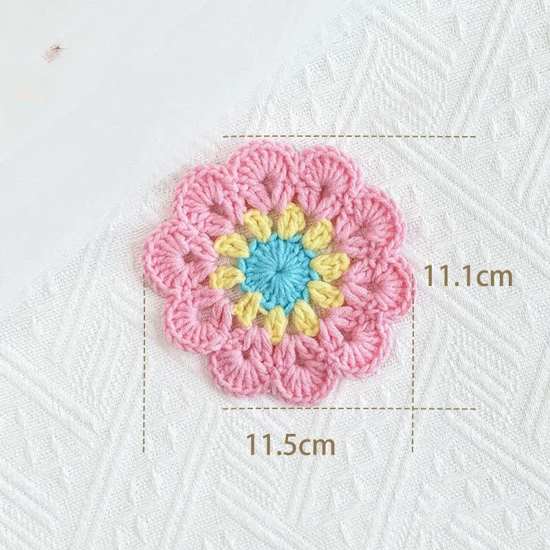 Handmade Flower Crochet Yarn Coaster - Pink - 7PCS - image 3
