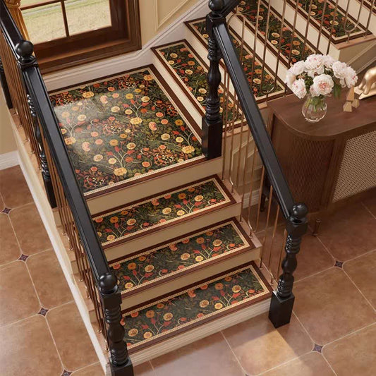 Vintage Floral Cuttable Non-slip Stair Treads Carpet  - Brown - 10PCS - 33"W x 12"L - image 0