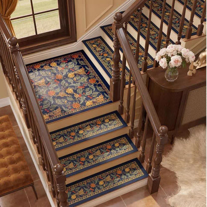 Vintage Floral Cuttable Non-slip Stair Treads Carpet  - Dark Blue - 10PCS - 33"W x 12"L - image 3