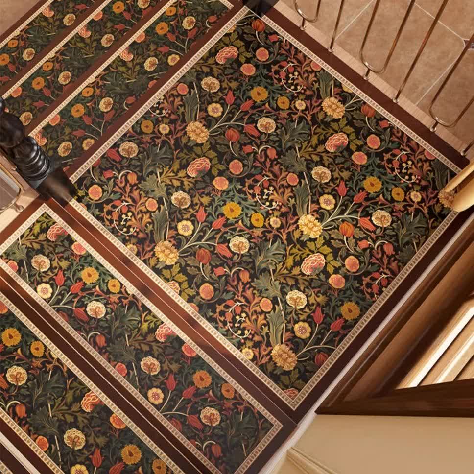 Vintage Floral Cuttable Non-slip Stair Treads Carpet  - image 1