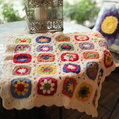 Hand-woven Crocheted Daisy Border Blanket - 27"W x 59"L - image 0