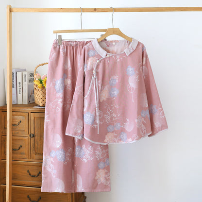 Vintage Floral Bamboo Cotton Pajama Set - Pink - XXL - image 4