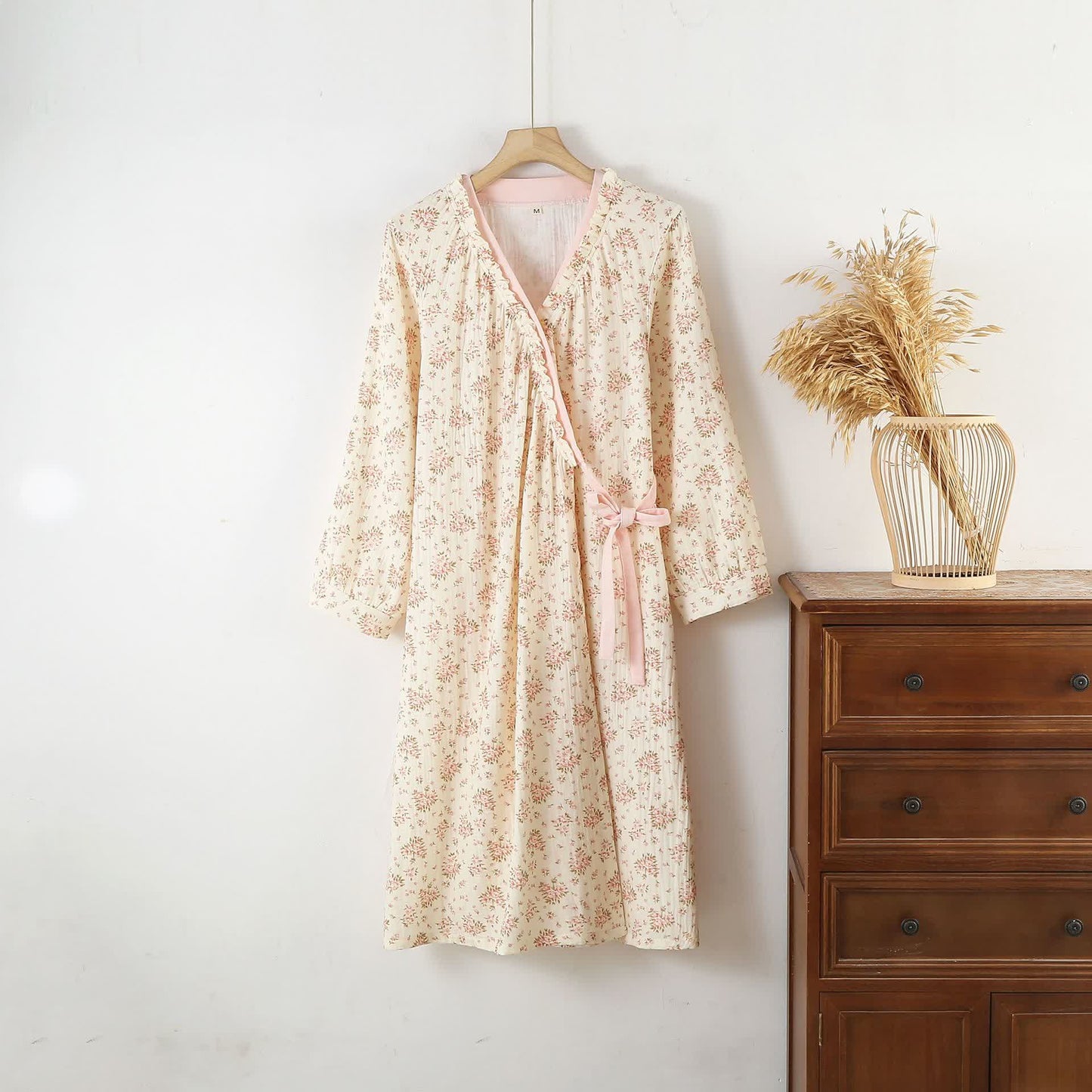 Cotton Double Gauze Floral Long Sleeve Nightdress - L - image 0