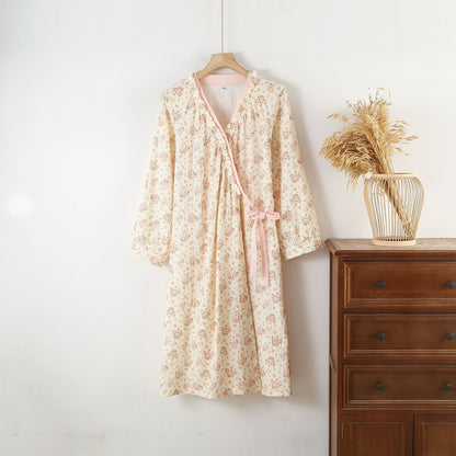 Cotton Double Gauze Floral Long Sleeve Nightdress - L - image 0