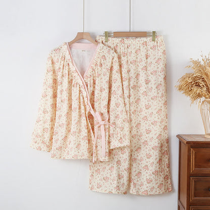 Cotton Double Gauze Floral Long Sleeve Loungewear Set - XL - image 0