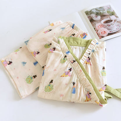 Vintage Cotton Gauze Asymmetric Front Loungewear Set - image 2
