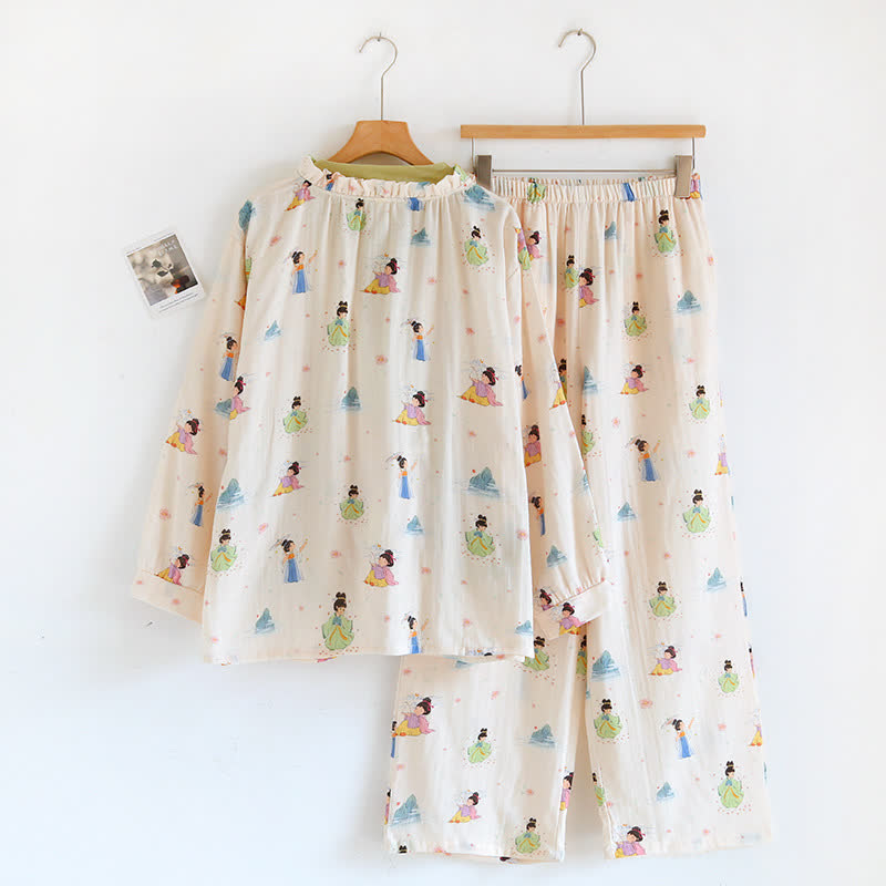Vintage Cotton Gauze Asymmetric Front Loungewear Set - image 1