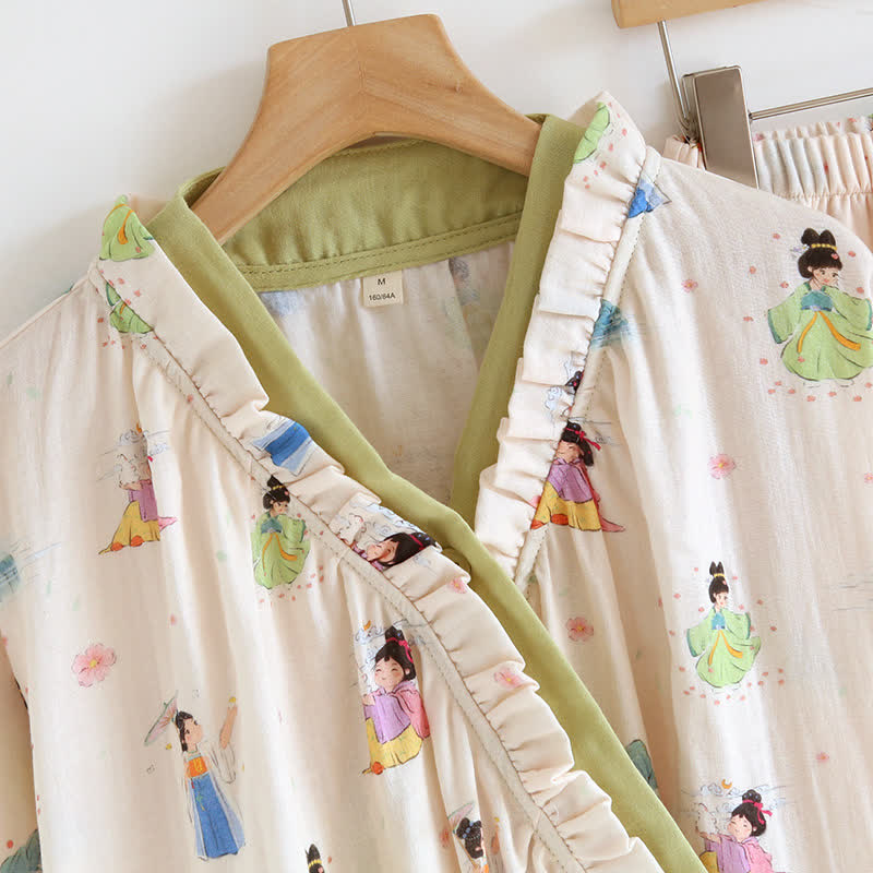 Vintage Cotton Gauze Asymmetric Front Loungewear Set - image 3