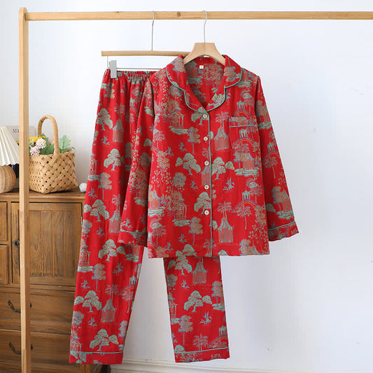 Cotton Double Yarn Jacquard Tree Loungewear Set - XXL - image 0