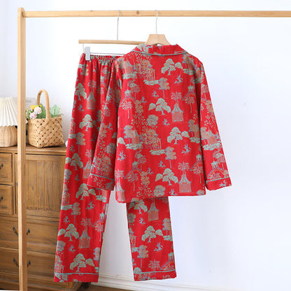 Cotton Double Yarn Jacquard Tree Loungewear Set - image 1