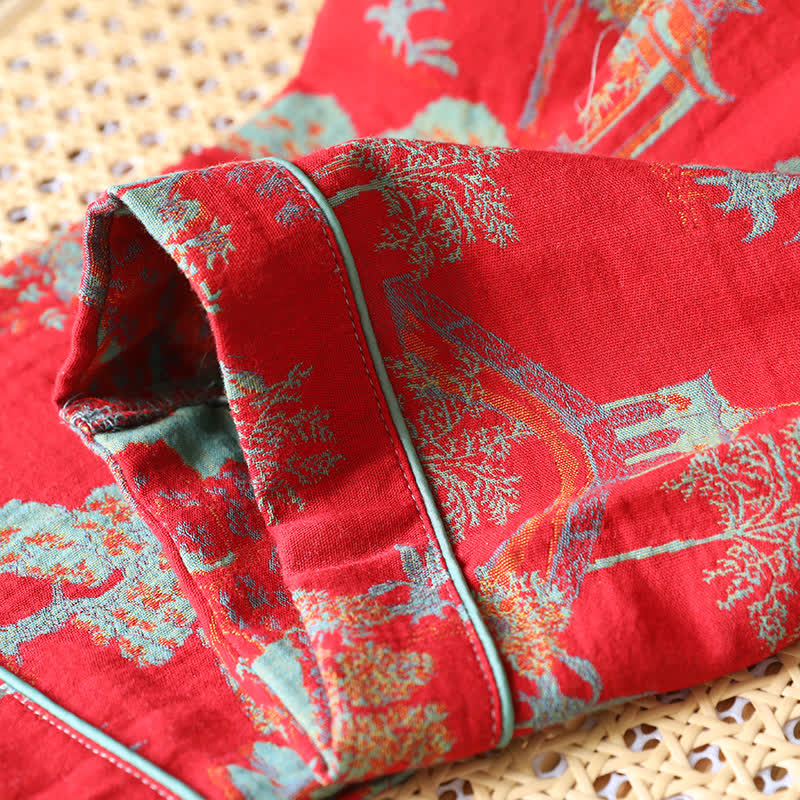 Cotton Double Yarn Jacquard Tree Loungewear Set - image 7