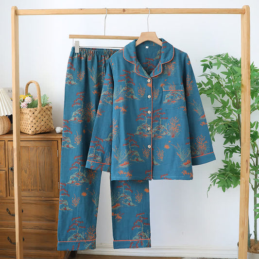 Cotton Double Yarn Jacquard Botanical Loungewear Set - XXL - image 0