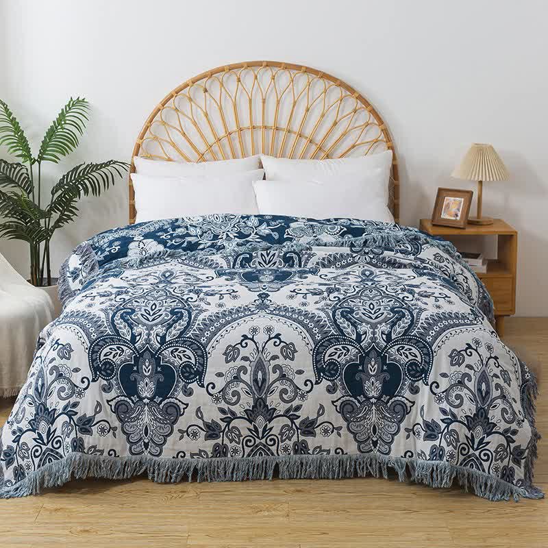 Bohemian Style Cotton Gauze Vine Tassel Quilt - Grey - King - image 4