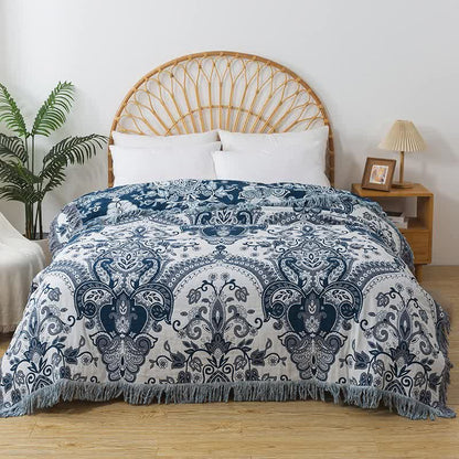 Bohemian Style Cotton Gauze Vine Tassel Quilt - Grey - King - image 4