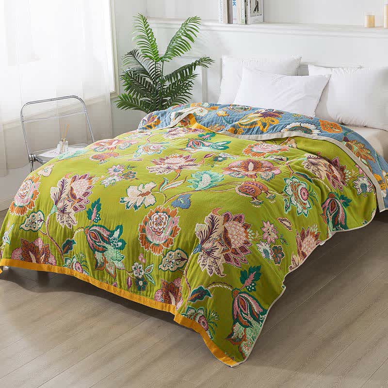 Colorful Floral Cotton Gauze Reversible Quilt - image 1