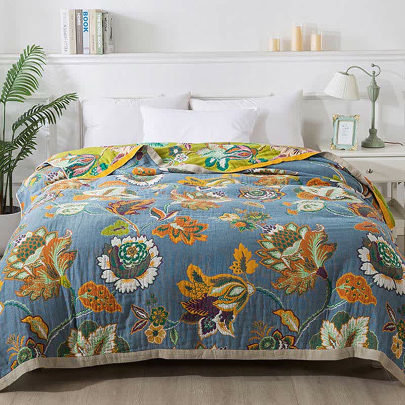 Colorful Floral Cotton Gauze Reversible Quilt - image 2