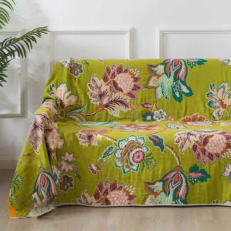 Colorful Floral Cotton Gauze Reversible Quilt - image 3