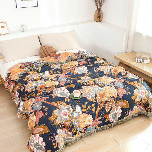 Vintage Vine Branch Cotton Gauze Reversible Quilt - Brown - Queen - image 0