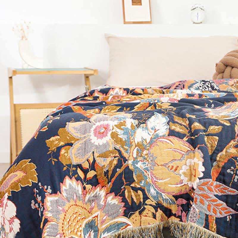 Vintage Vine Branch Cotton Gauze Reversible Quilt - image 3