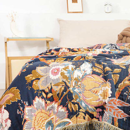 Vintage Vine Branch Cotton Gauze Reversible Quilt - image 3