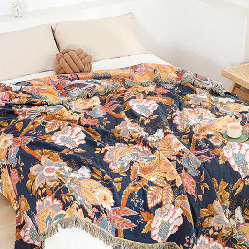 Vintage Vine Branch Cotton Gauze Reversible Quilt - image 4