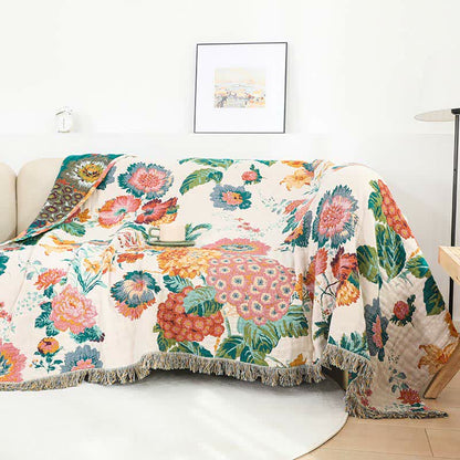Floral Cotton Multi-Layer Gauze Tassel Reversible Quilt - image 5
