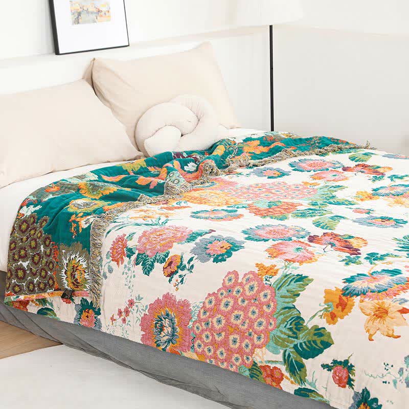 Floral Cotton Multi-Layer Gauze Tassel Reversible Quilt - image 2