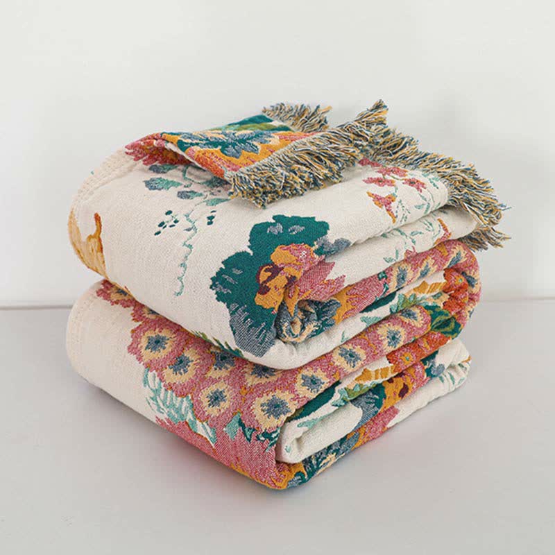 Floral Cotton Multi-Layer Gauze Tassel Reversible Quilt - image 6
