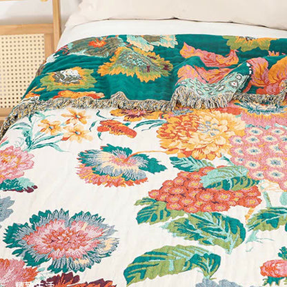 Floral Cotton Multi-Layer Gauze Tassel Reversible Quilt - image 3