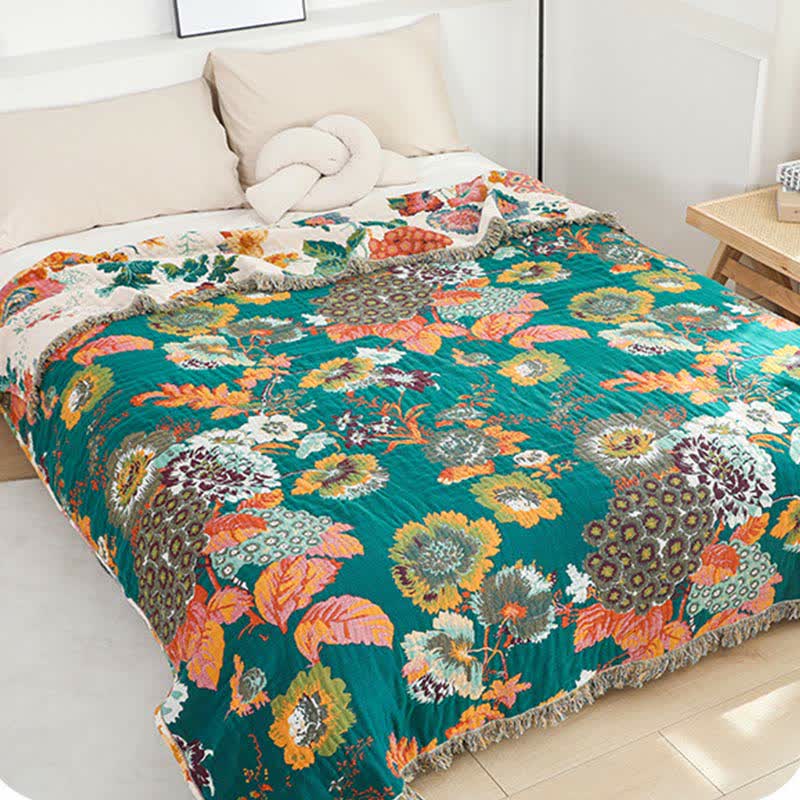 Floral Cotton Multi-Layer Gauze Tassel Reversible Quilt - image 1
