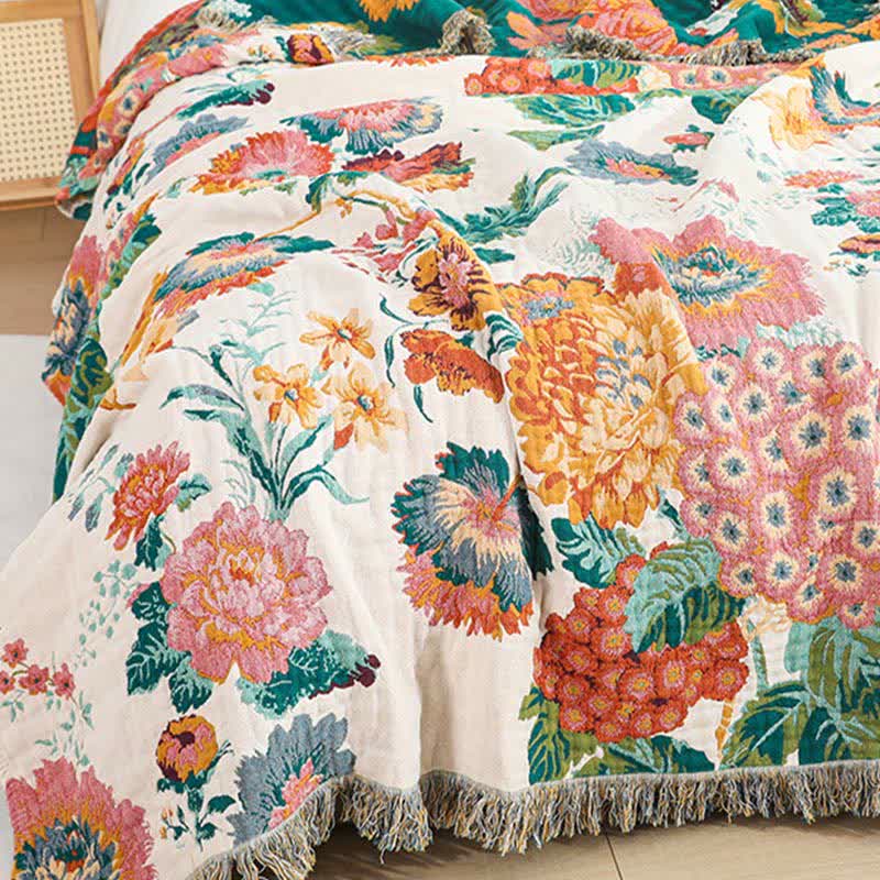 Floral Cotton Multi-Layer Gauze Tassel Reversible Quilt - image 4