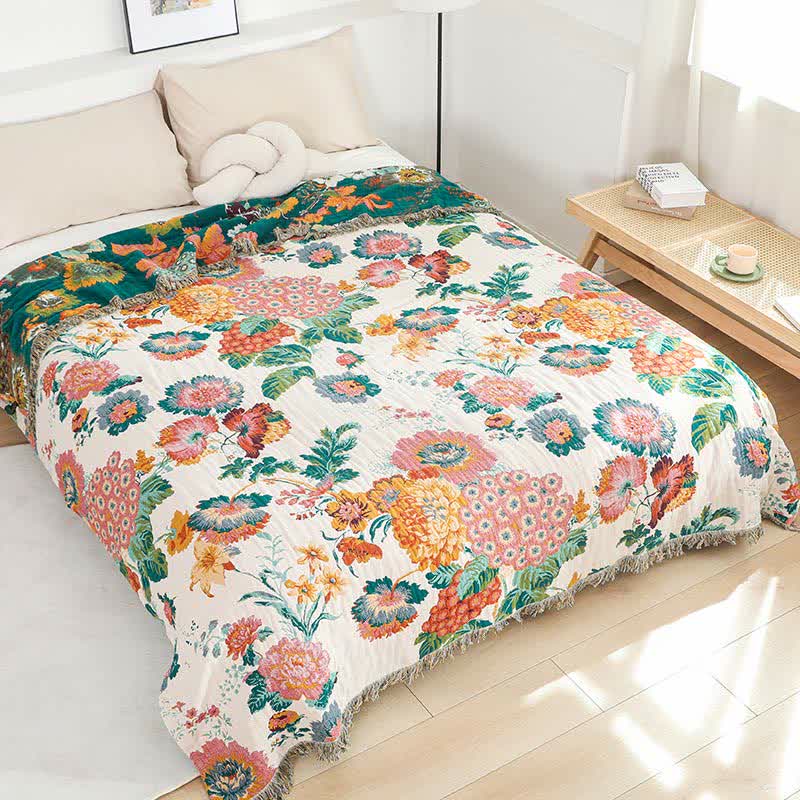 Floral Cotton Multi-Layer Gauze Tassel Reversible Quilt - Queen - image 0