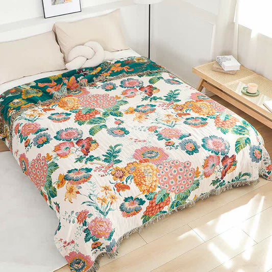 Floral Cotton Multi-Layer Gauze Tassel Reversible Quilt - Queen - image 0