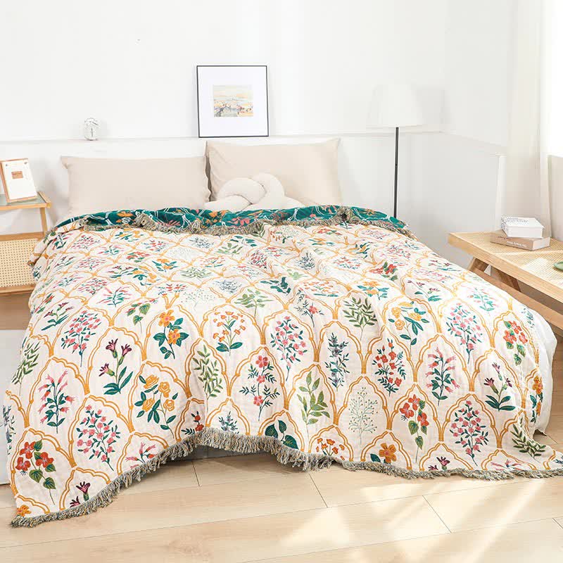 Diamond Floral Cotton Gauze Reversible Quilt - Queen - image 0