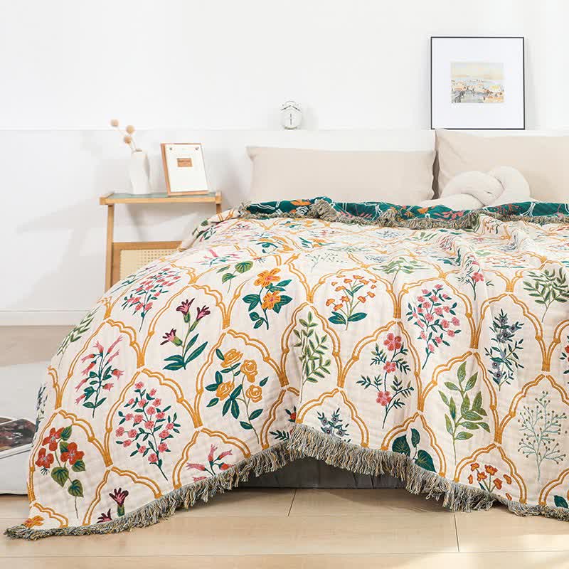 Diamond Floral Cotton Gauze Reversible Quilt - image 3