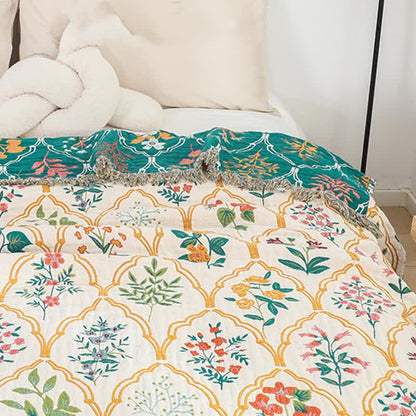 Diamond Floral Cotton Gauze Reversible Quilt - image 6