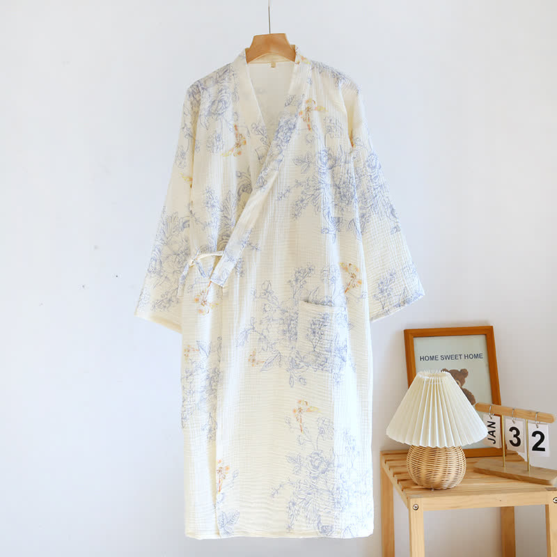 Flower & Butterfly Cotton Gauze Bathrobe Pajama - L - image 0
