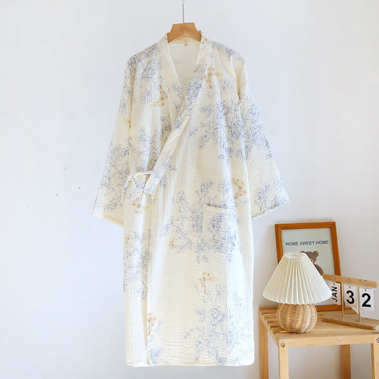 Flower & Butterfly Cotton Gauze Bathrobe Pajama - L - image 0