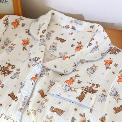 Rabbit Print Cotton Gauze Short Sleeve Loungewear Set - image 3