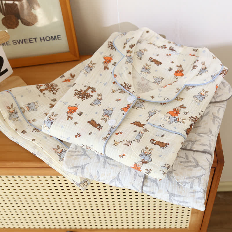 Rabbit Print Cotton Gauze Short Sleeve Loungewear Set - image 2