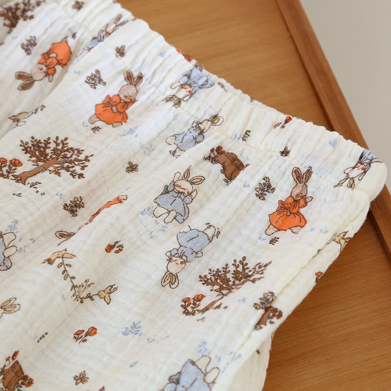 Rabbit Print Cotton Gauze Short Sleeve Loungewear Set - image 10