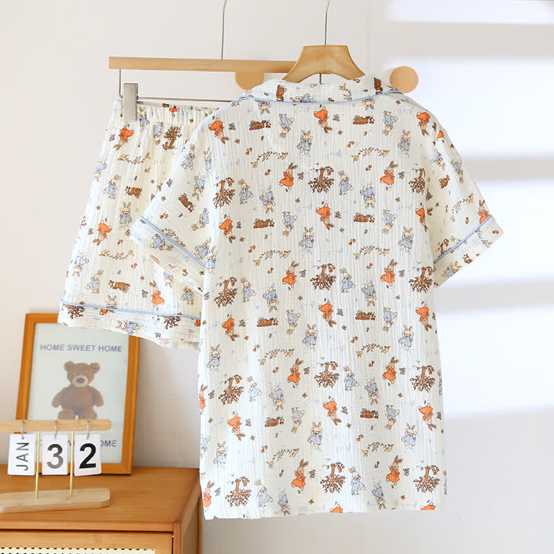 Rabbit Print Cotton Gauze Short Sleeve Loungewear Set - image 1