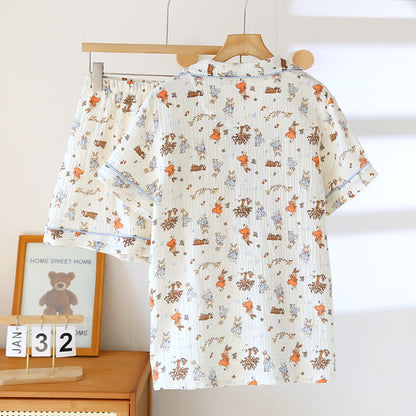 Rabbit Print Cotton Gauze Short Sleeve Loungewear Set - image 1